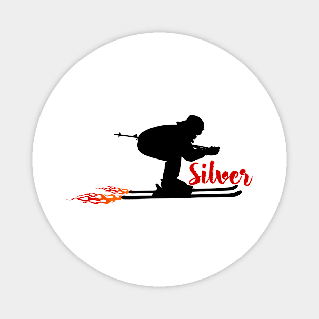 Silver United States Skiing Magnet by ArtDesignDE